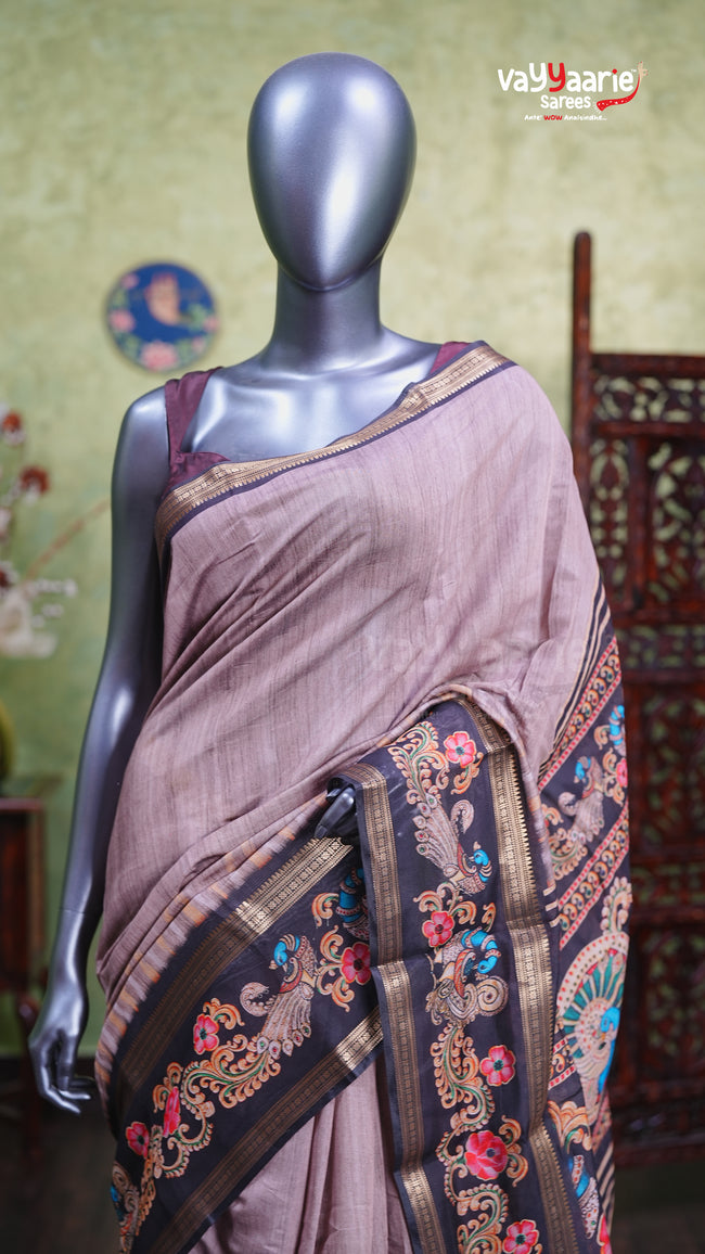 Chikoo Chanderi Silk Handloom Saree Style Main Image