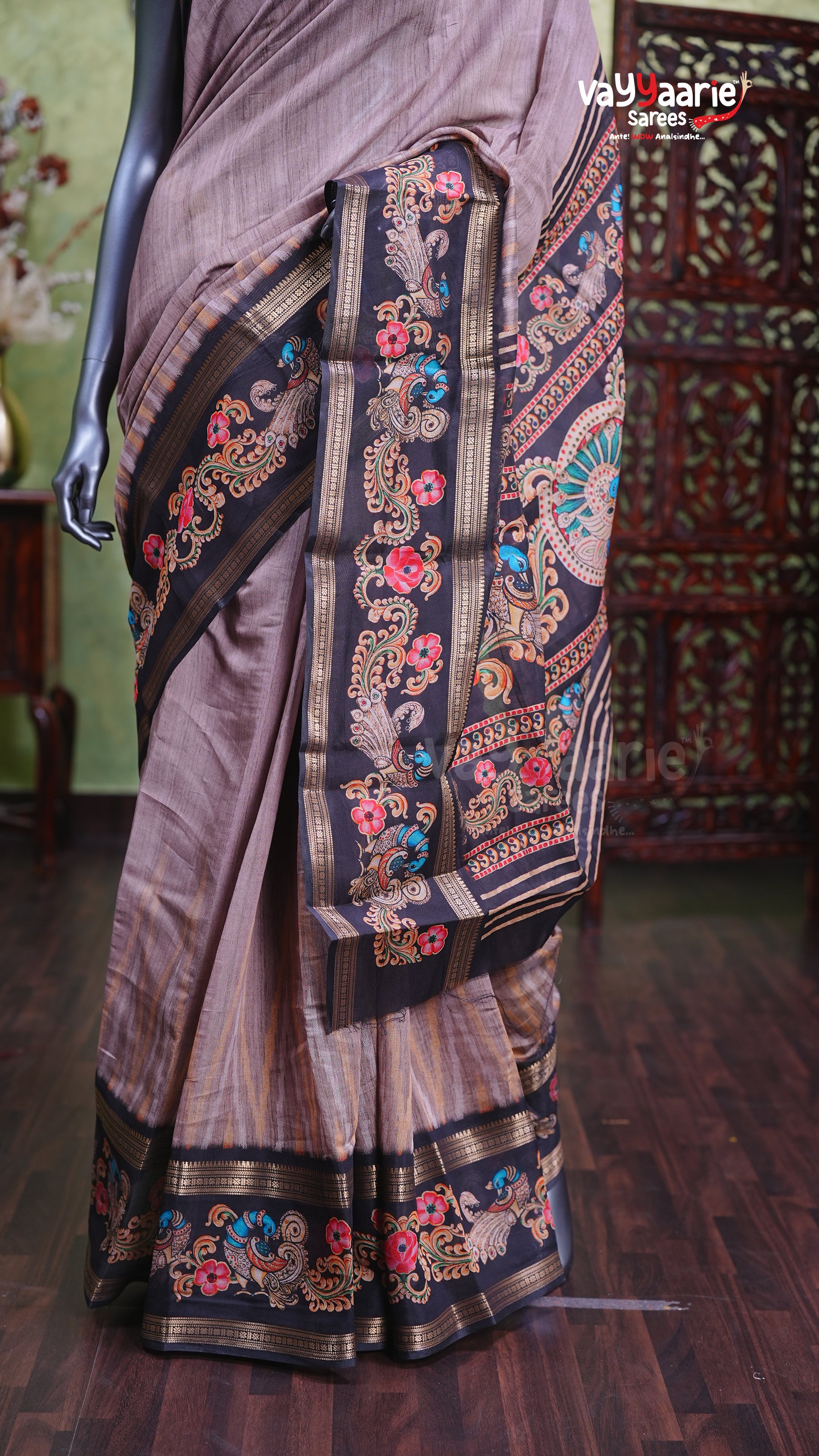 Chikoo Chanderi Silk Handloom Saree Style