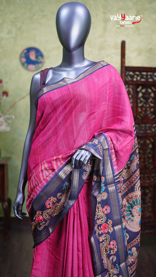 Pink Chanderi Silk Handloom Saree Design Main Image