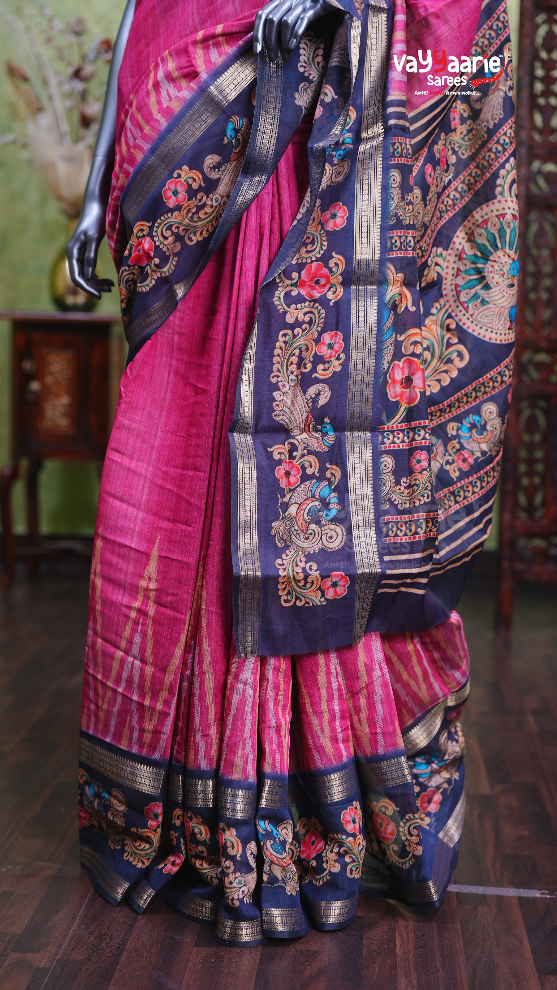 Pink Chanderi Silk Handloom Saree Design