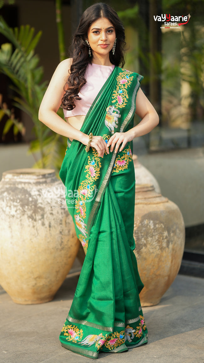 Green Mangalagiri Handloom Saree for Traditions Hover Image