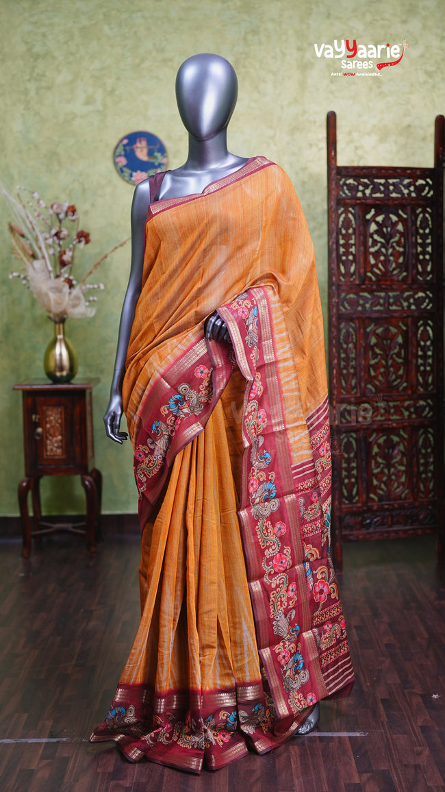 Gold Chanderi Silk Handloom Saree Style Hover Image