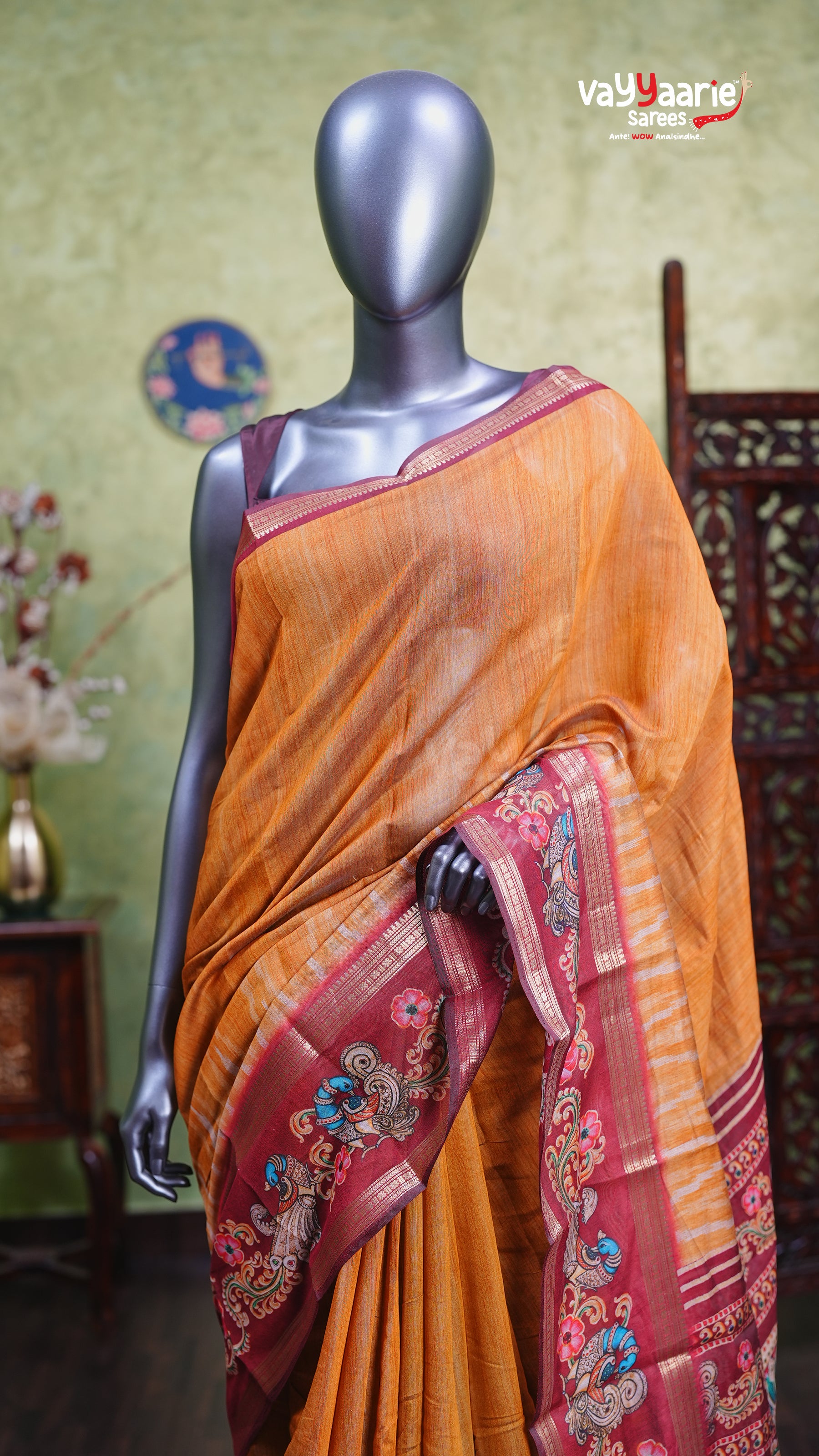 Gold Chanderi Silk Handloom Saree Style