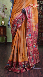 Gold Chanderi Silk Handloom Saree Style