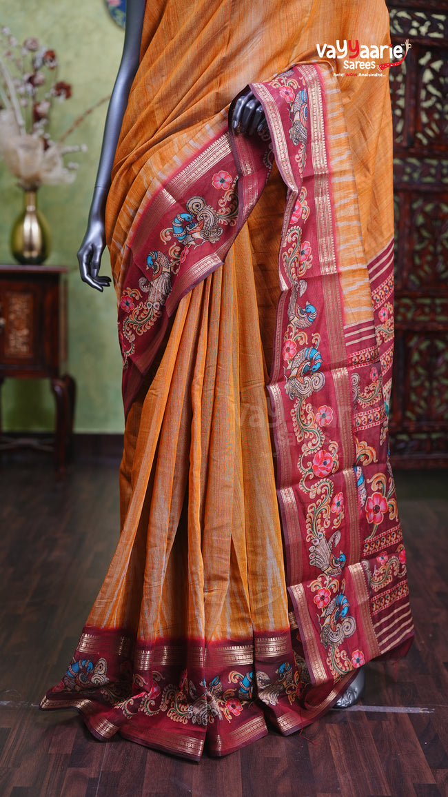 Gold Chanderi Silk Handloom Saree Style Main Image