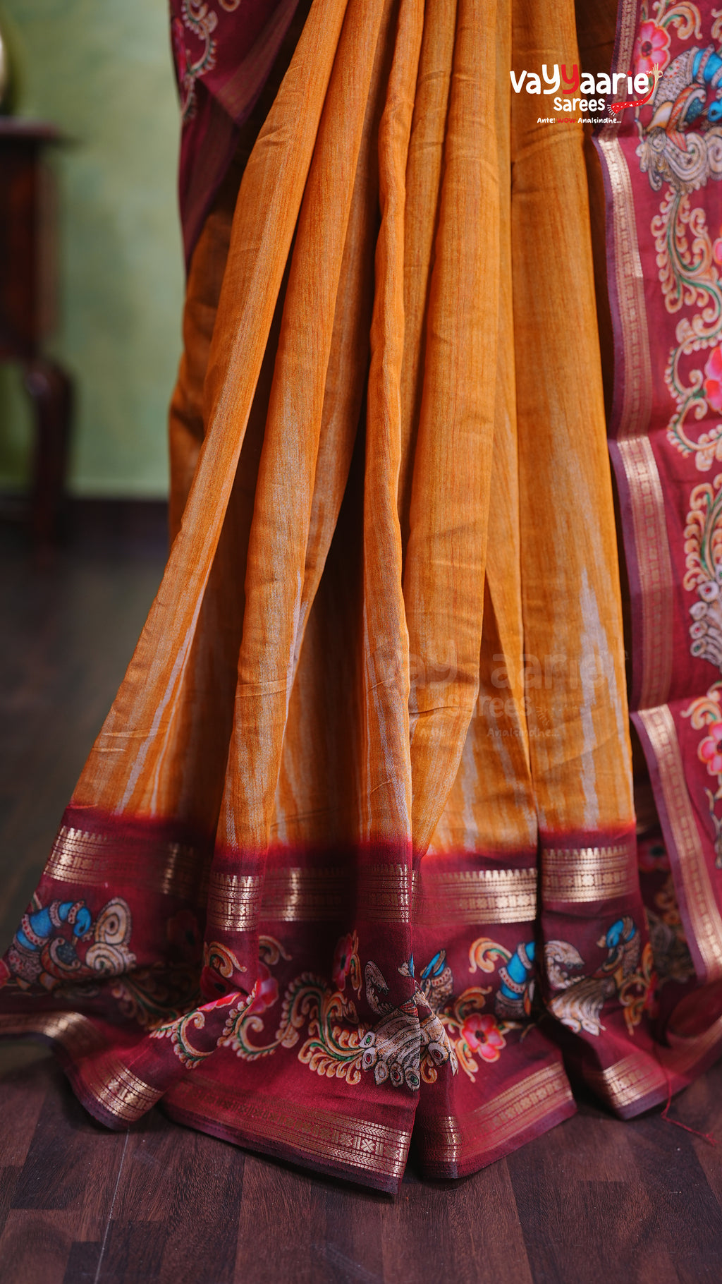 Gold Chanderi Silk Handloom Saree Style