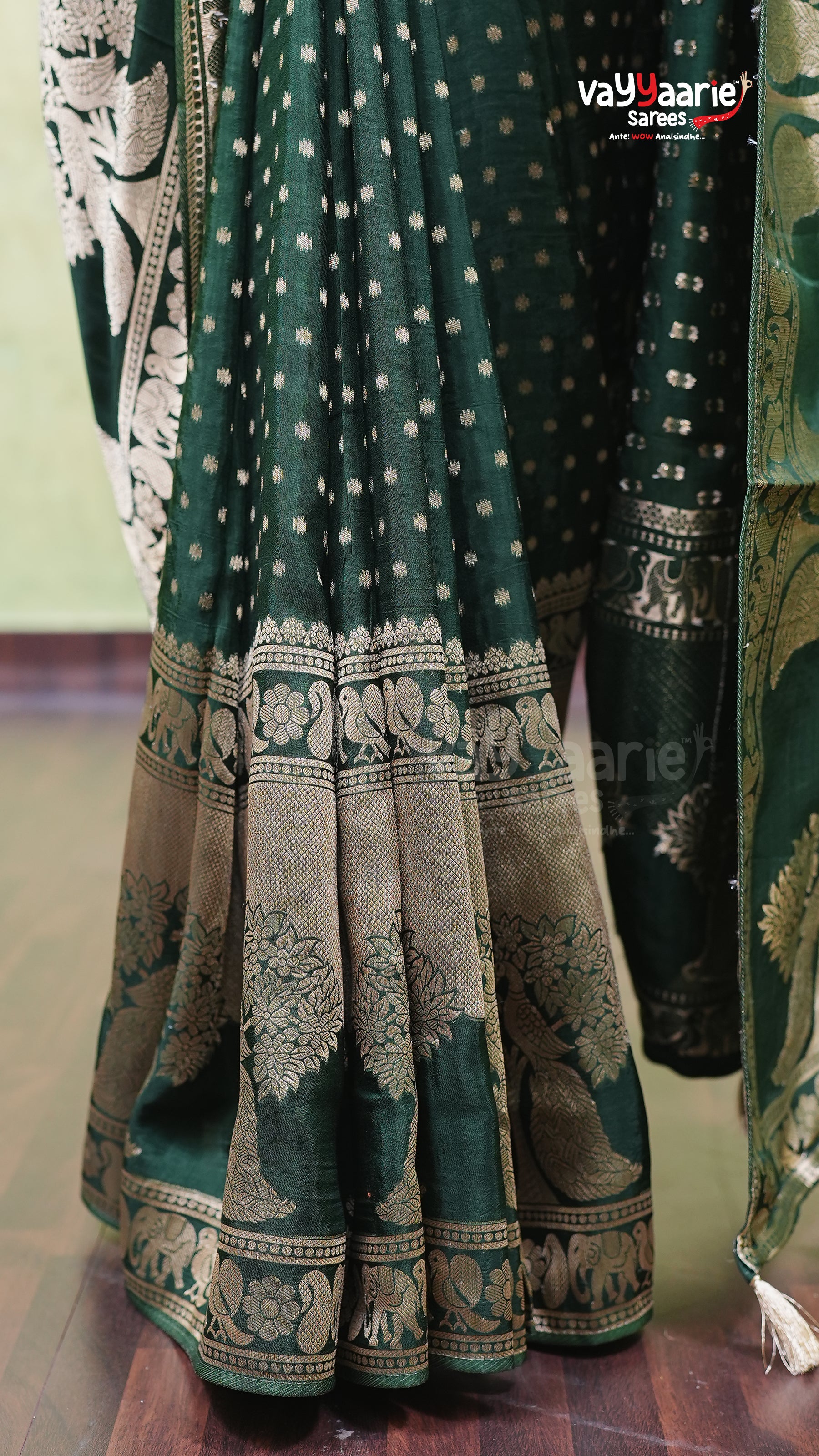Bottle Green Dola Silk Fancy Saree Style