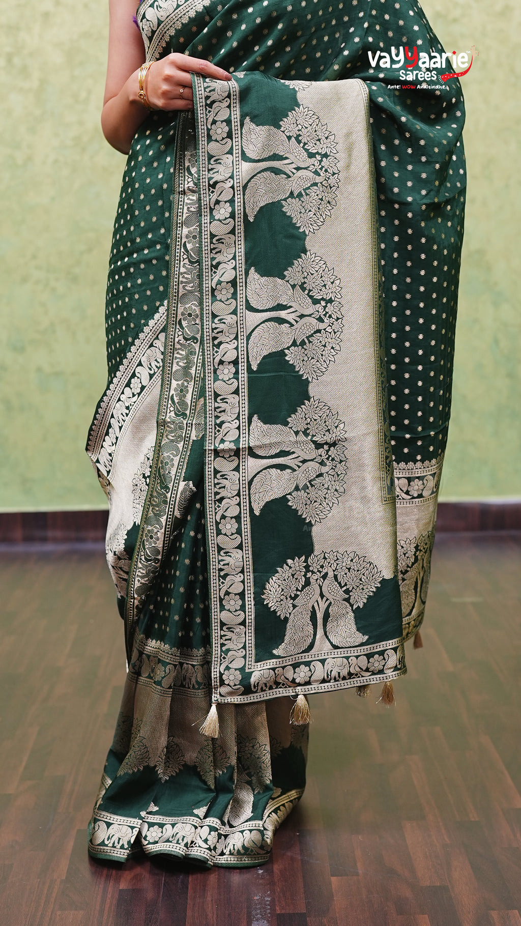 Bottle Green Dola Silk Fancy Saree Style