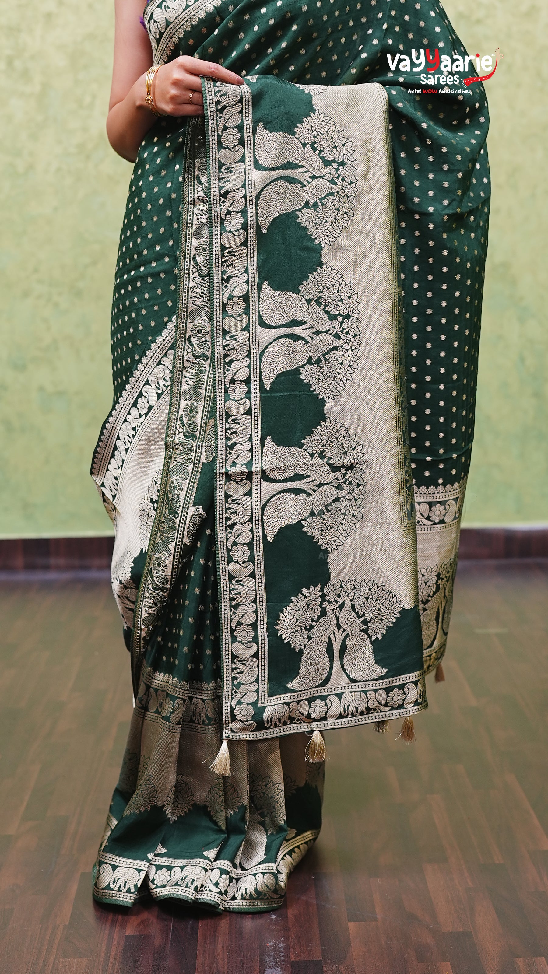 Bottle Green Dola Silk Fancy Saree Style