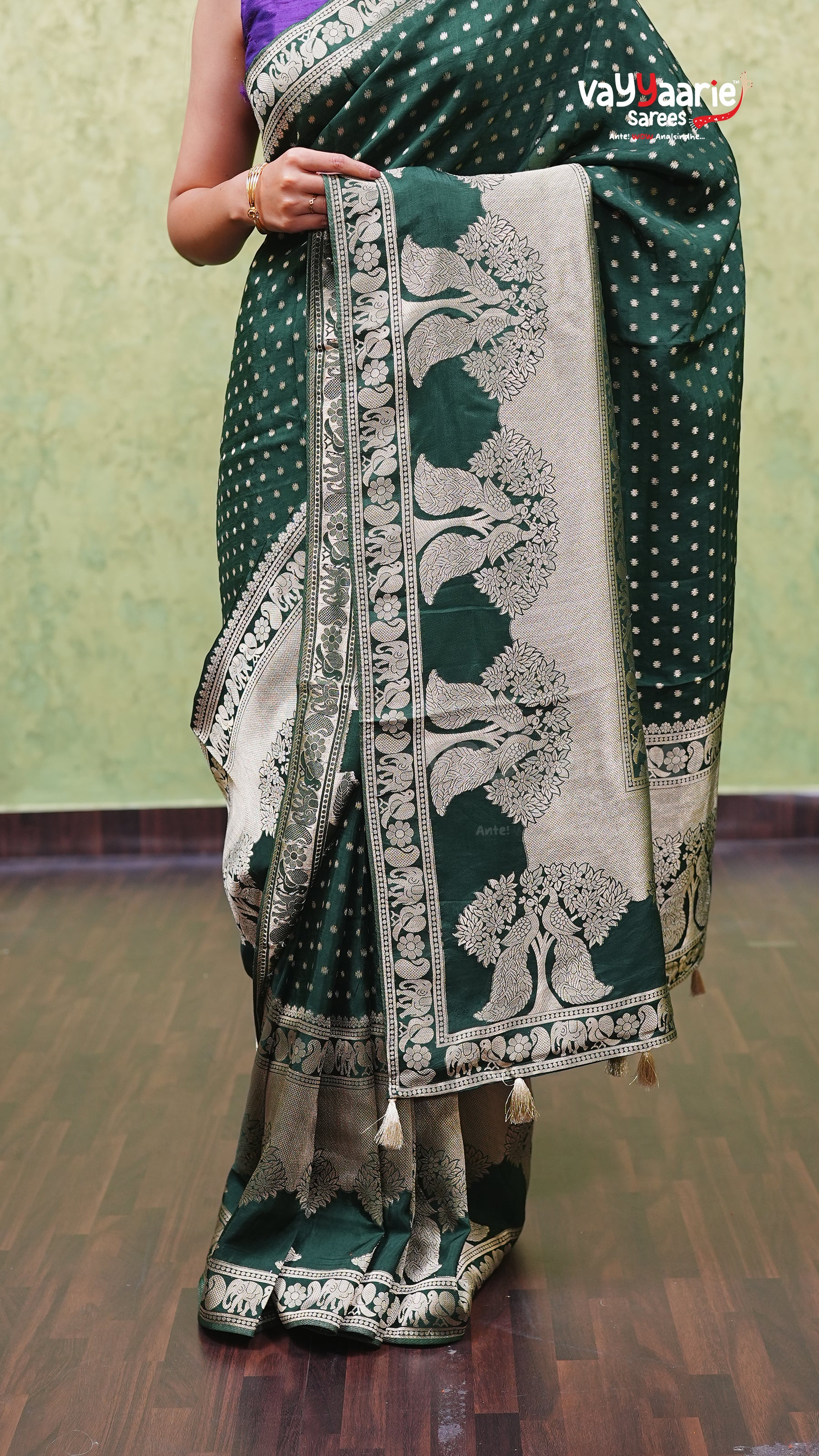 Bottle Green Dola Silk Fancy Saree Style