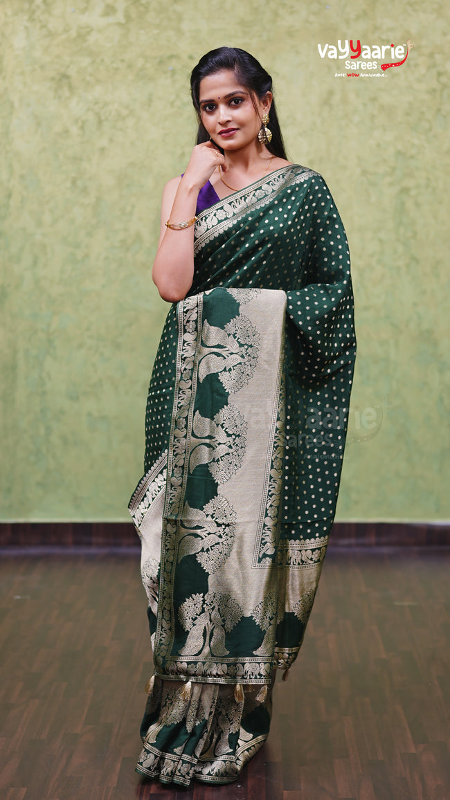Bottle Green Dola Silk Fancy Saree Style Hover Image