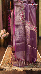 Violet Tissue Fancy Saree Elegant Design