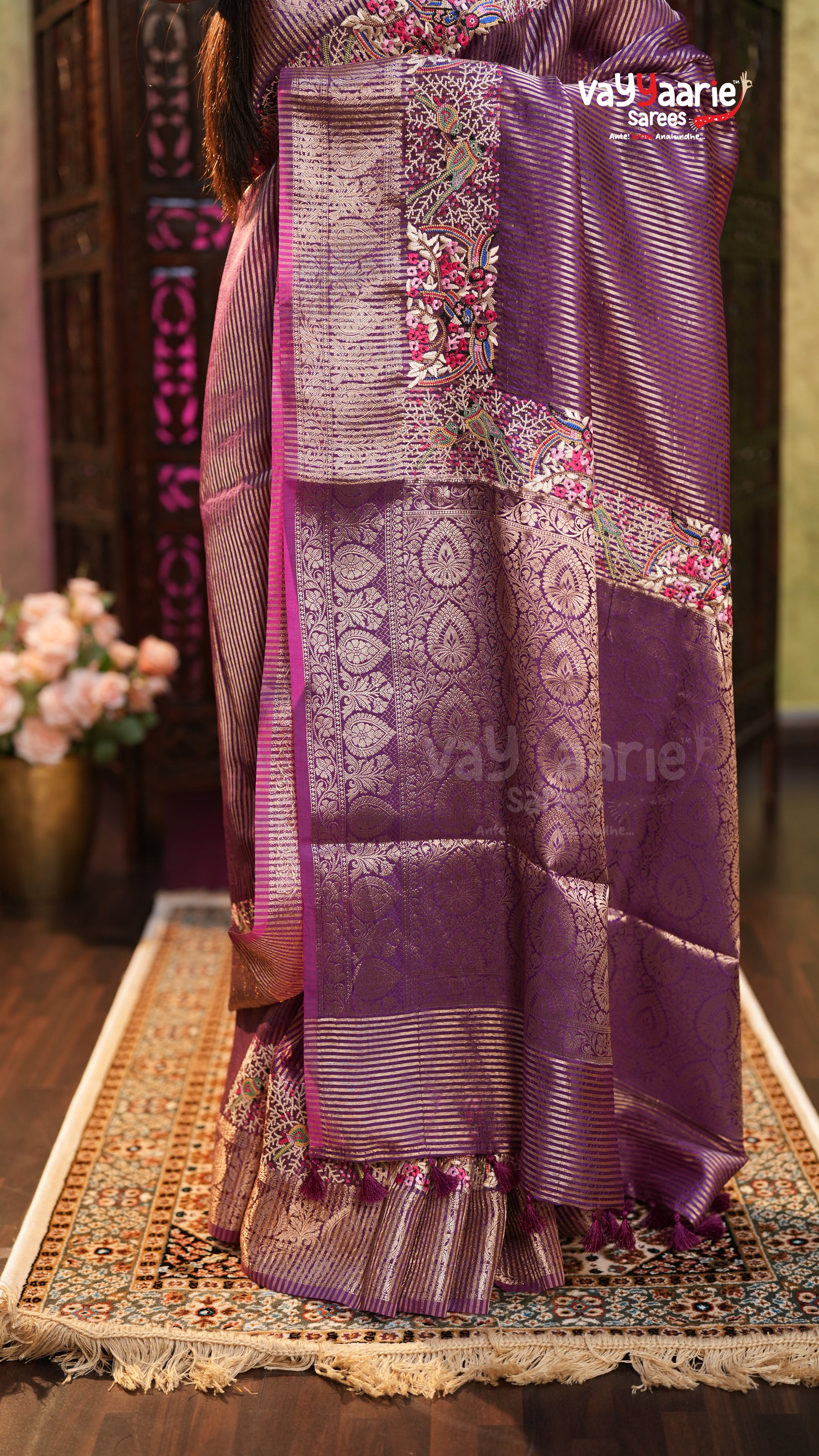 Violet Tissue Fancy Saree Elegant Design