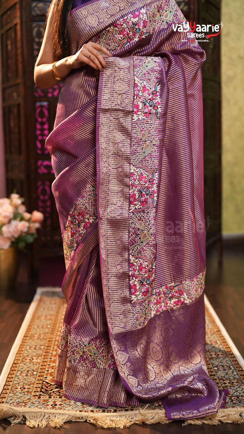 Violet Tissue Fancy Saree Elegant Design