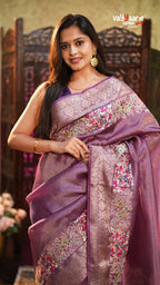 Violet Tissue Fancy Saree Elegant Design
