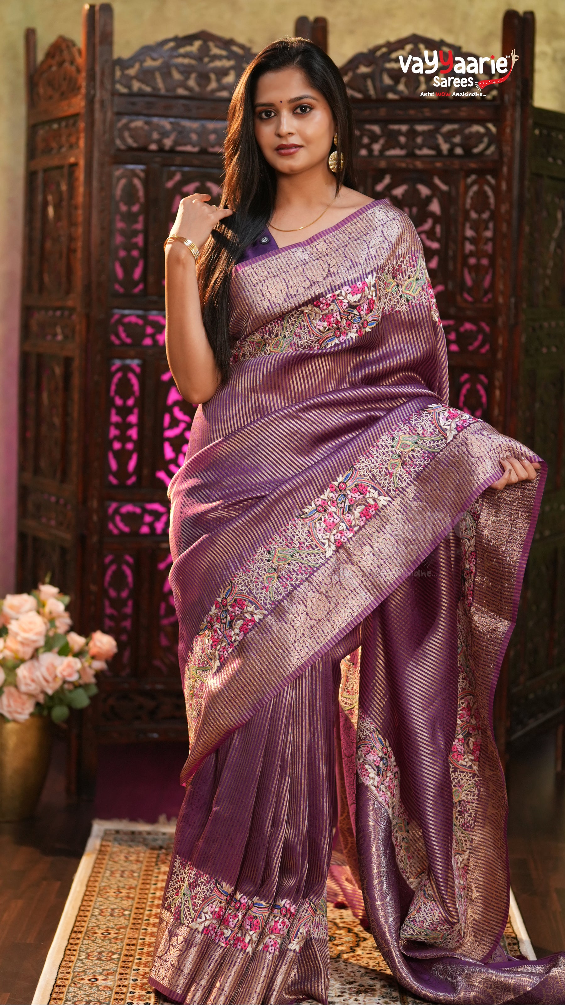 Violet Tissue Fancy Saree Elegant Design