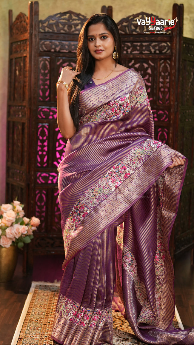 Violet Tissue Fancy Saree Elegant Design Hover Image