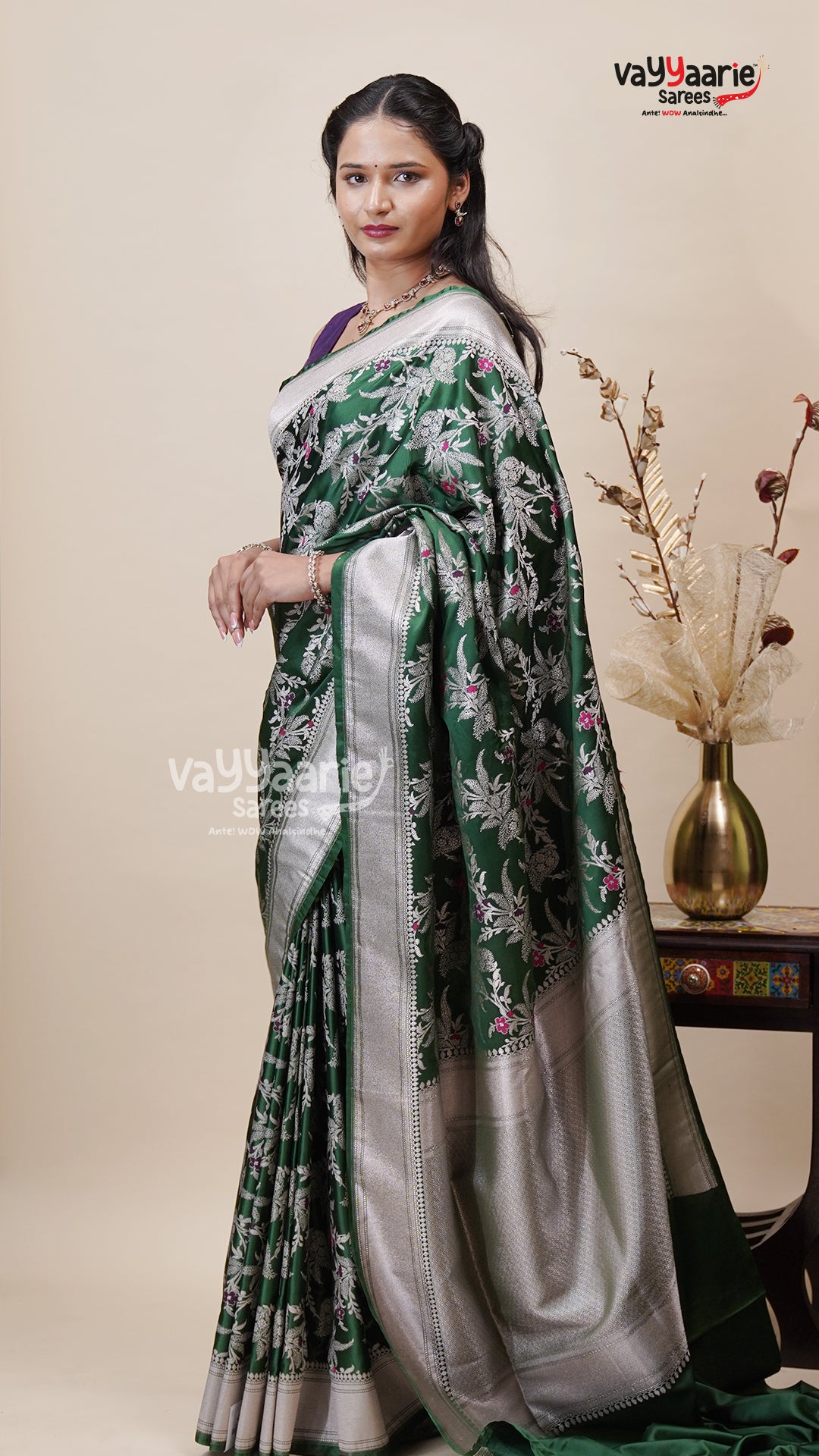 Green Khatan Saree for Festive Occasions