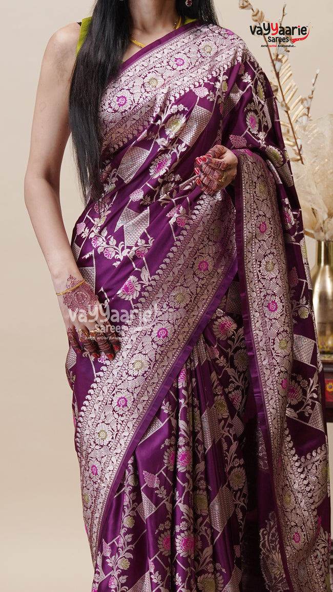 Wine Khatan Saree with Unstitched Blouse Main Image
