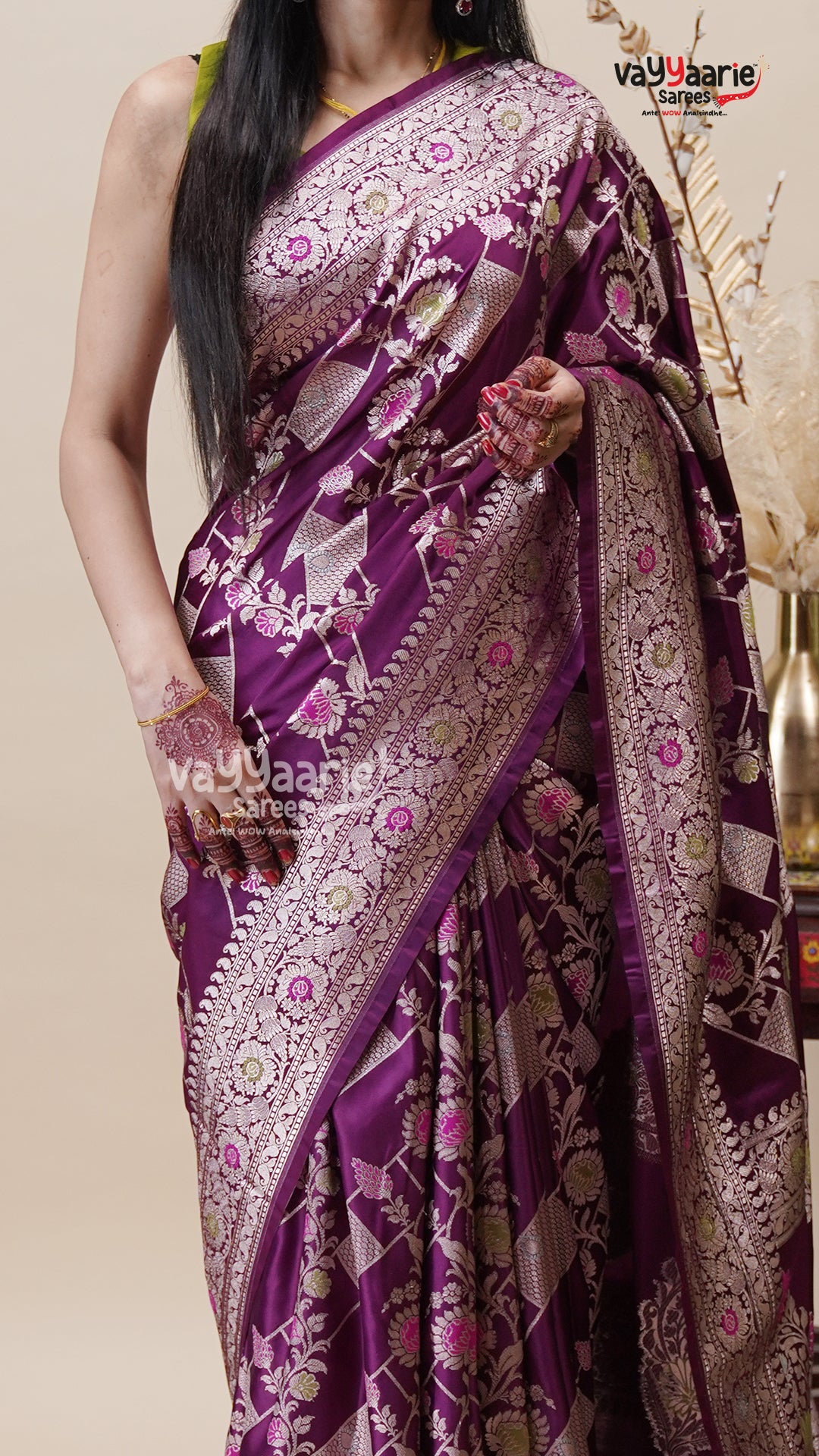 Wine Khatan Saree with Unstitched Blouse