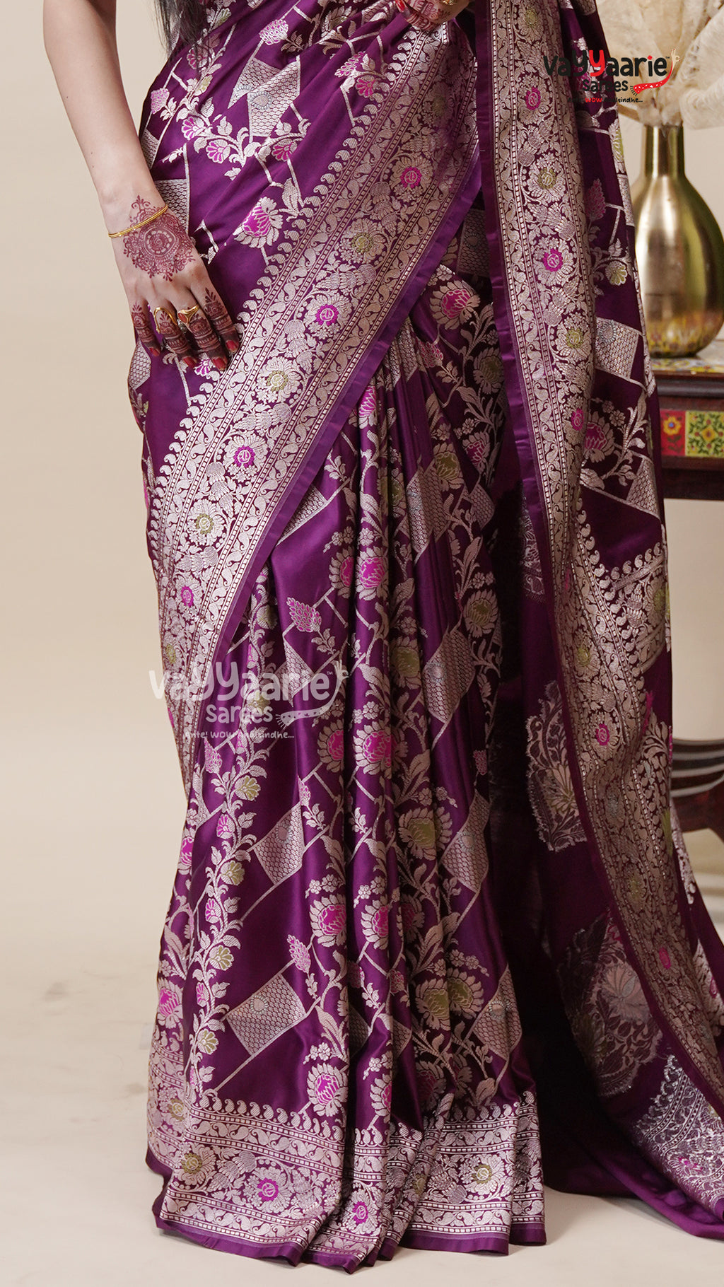 Wine Khatan Saree with Unstitched Blouse