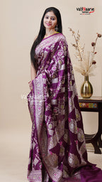 Wine Khatan Saree with Unstitched Blouse