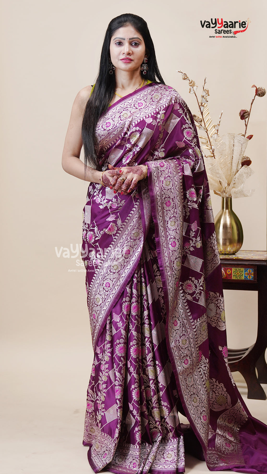 Wine Khatan Saree with Unstitched Blouse