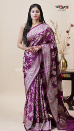 Wine Khatan Saree with Unstitched Blouse