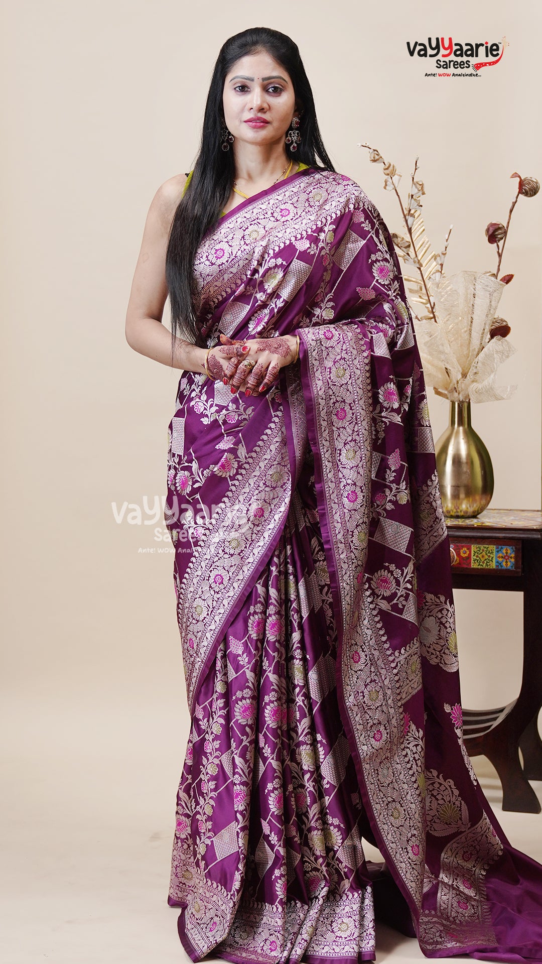 Wine Khatan Saree with Unstitched Blouse