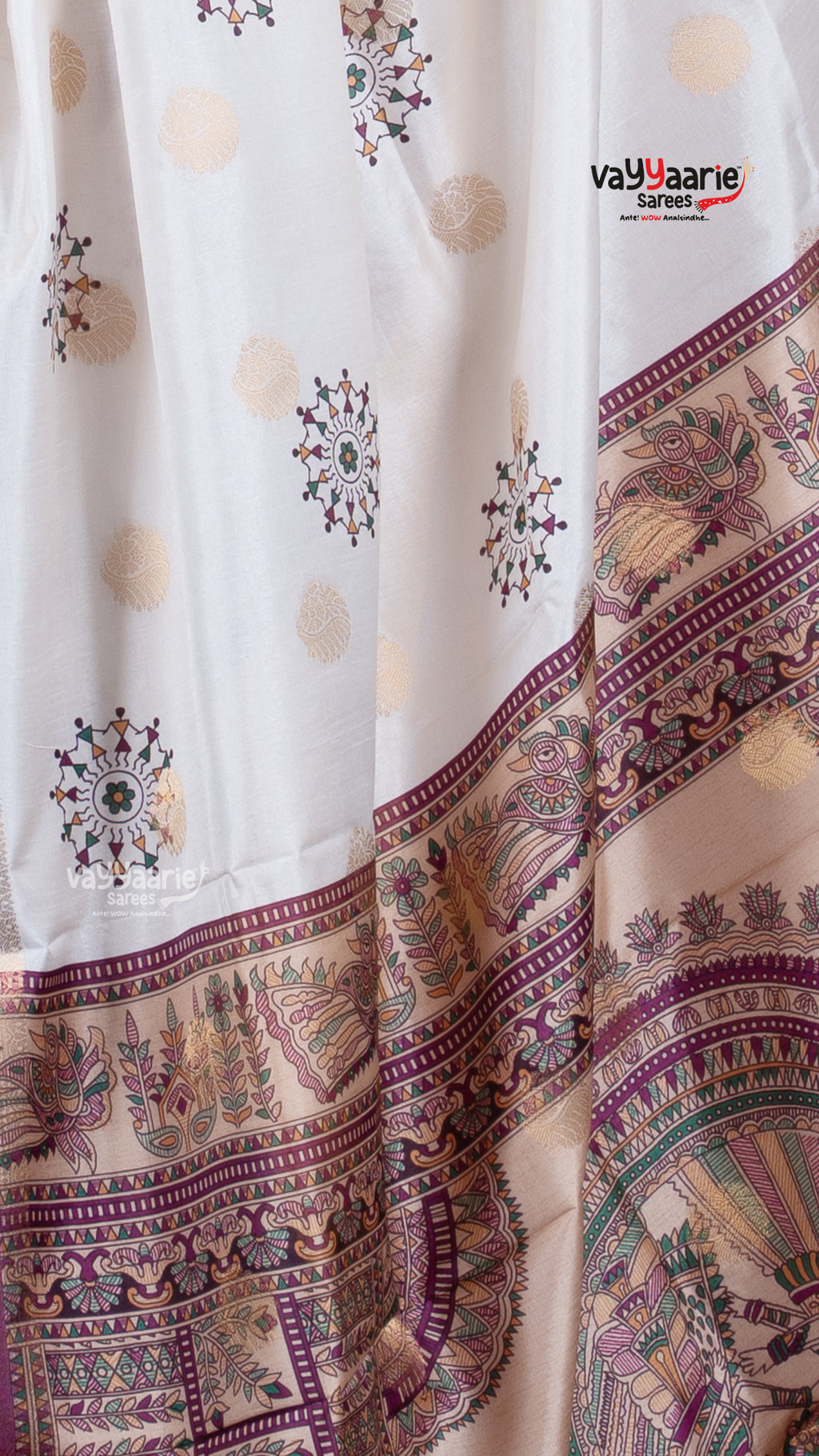 Cream Dola Silk Saree with Kalamkari Art Prints | Special Gathering Saree | Vayyaarie Sarees