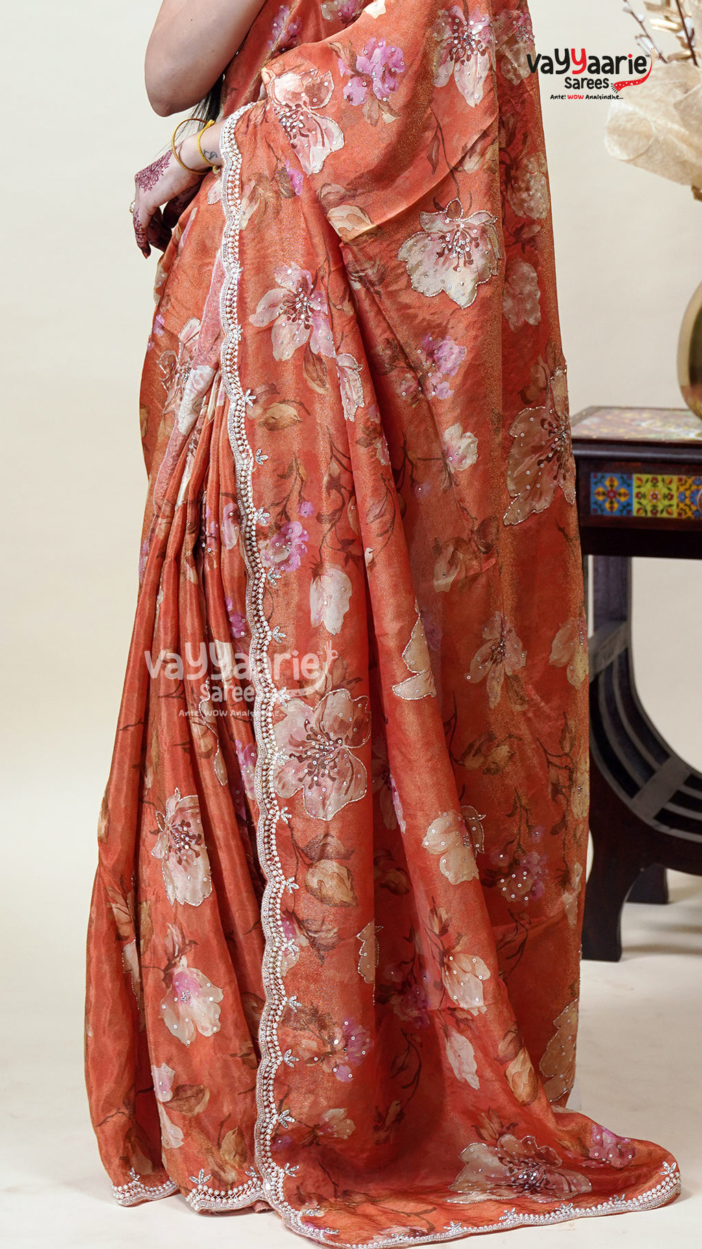 Orange Tissu Saree for Gifting and Events