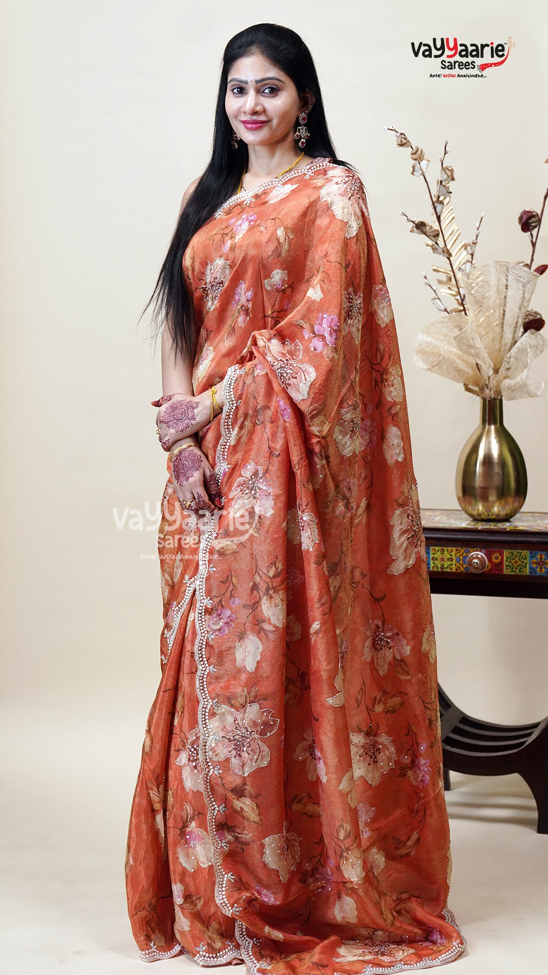 Orange Tissu Saree for Gifting and Events