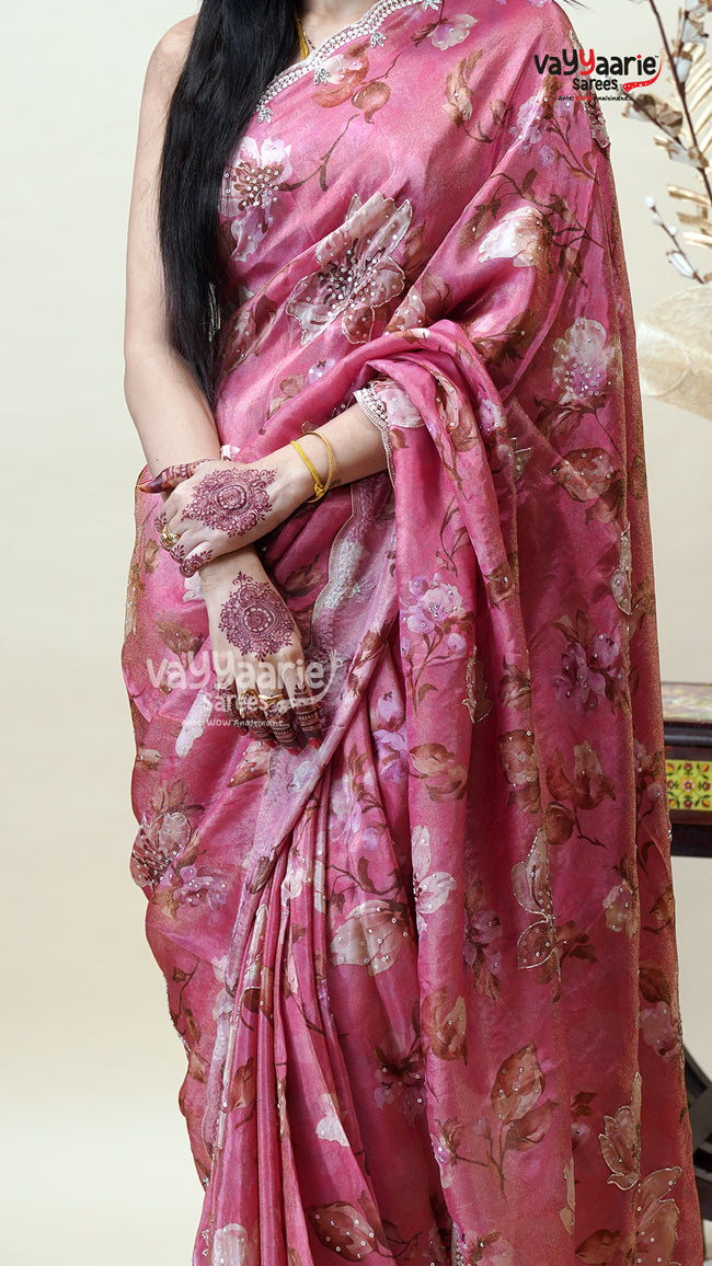 Pink Tissu Fancy Saree for Women Main Image