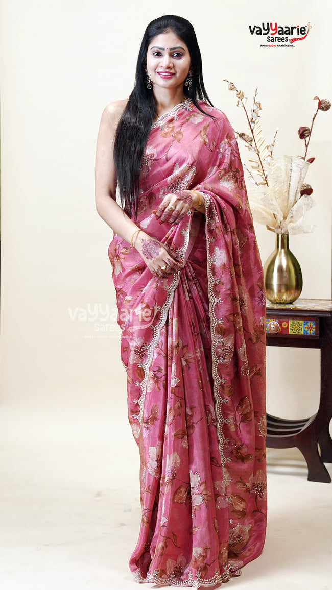 Pink Tissu Fancy Saree for Women Hover Image