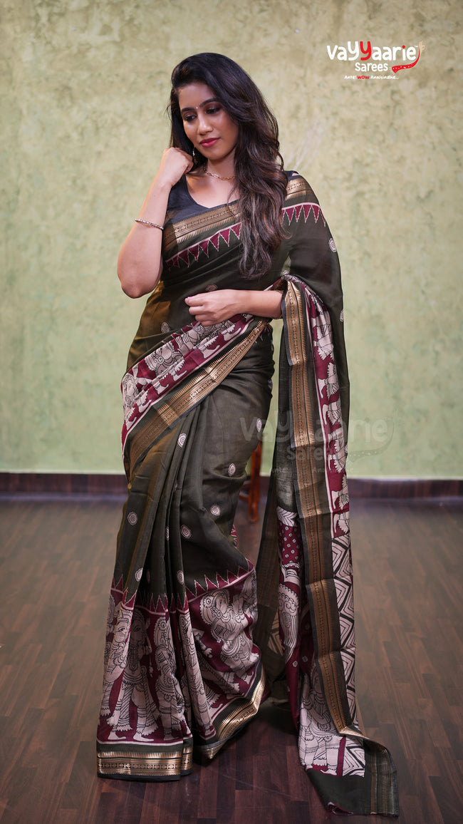 Mehendi Green Chanderi Silk Handloom Saree Hover Image
