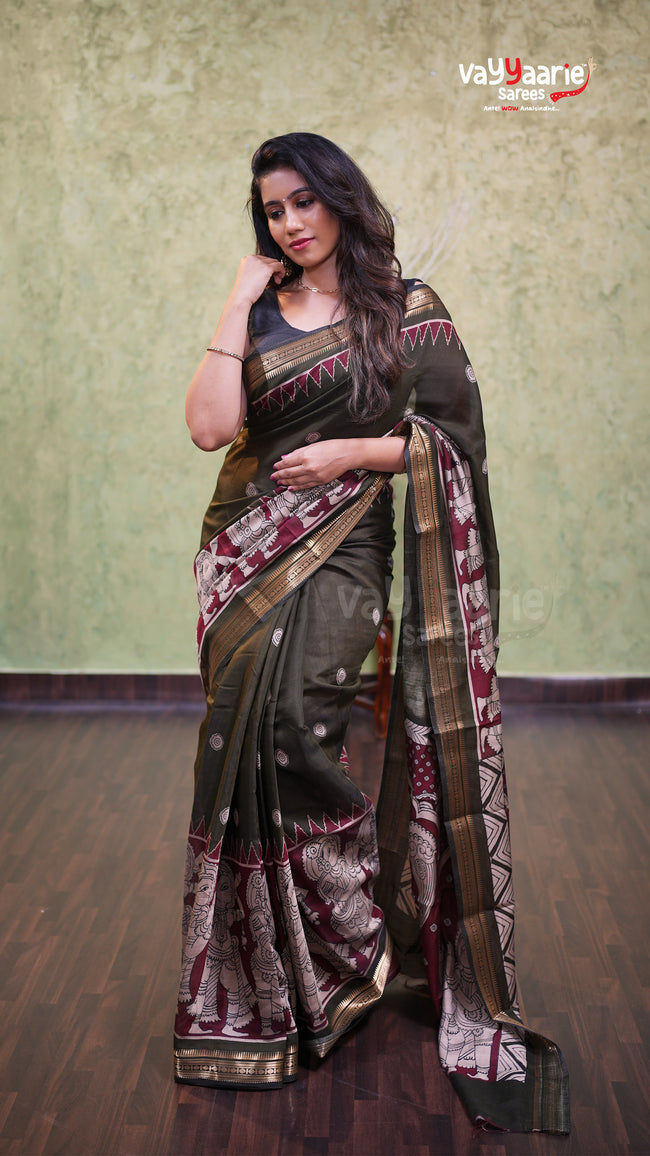Mehendi Green Chanderi Silk Handloom Saree Main Image