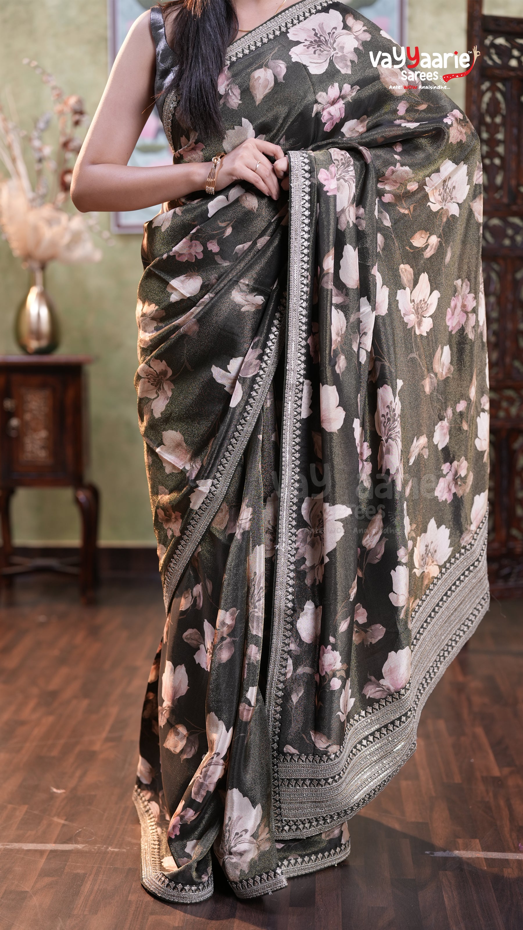 Bottle Green Tissue Designer Saree Style