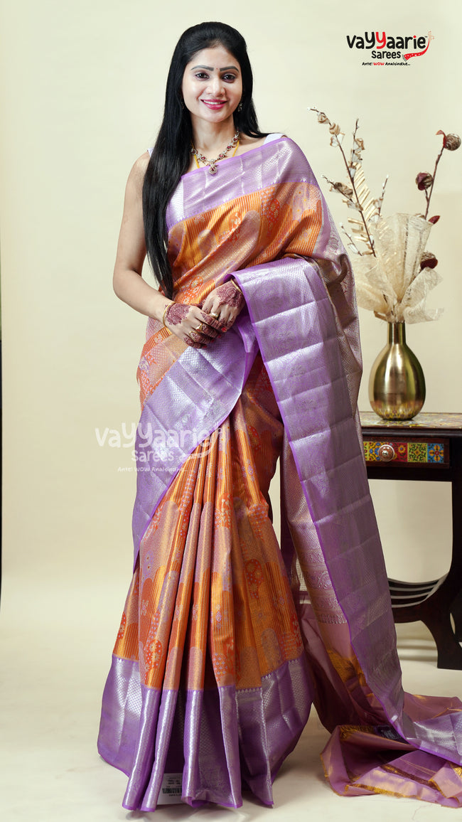 Orange DMM Pattu Saree for Festive Looks Hover Image