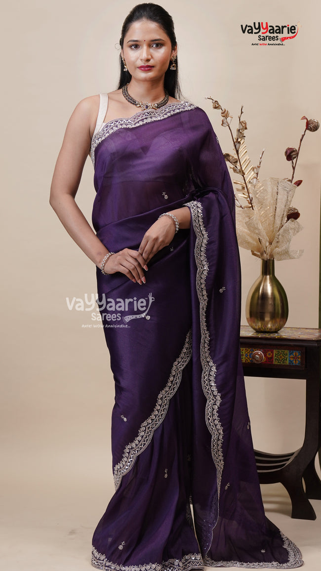 Violet Tissu Saree for Festive Styling Hover Image