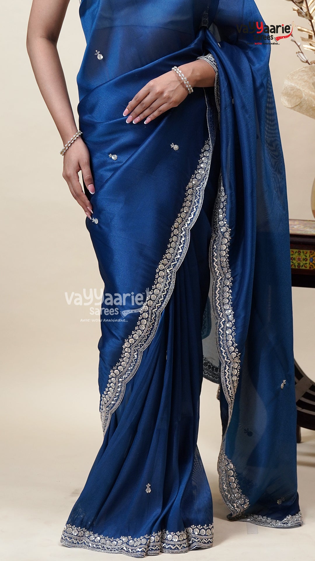 Blue Tissu Fancy Saree with Blouse
