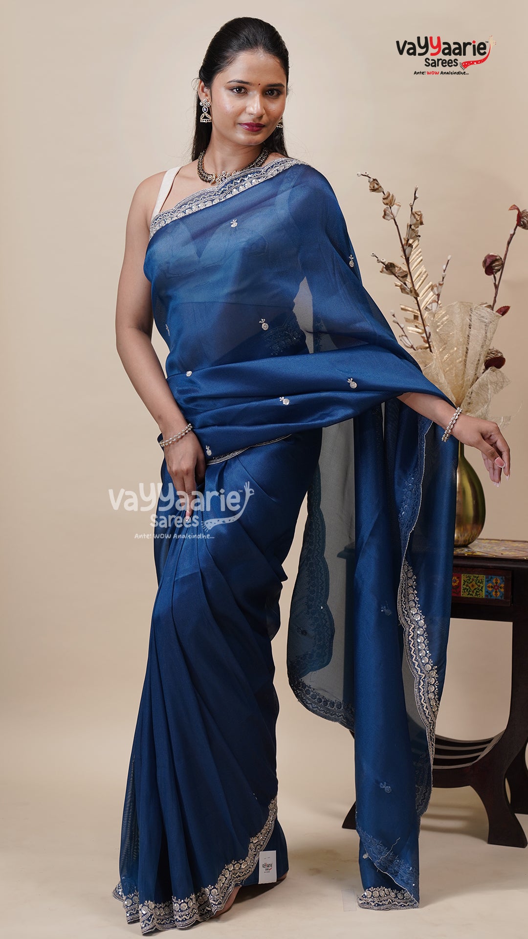 Blue Tissu Fancy Saree with Blouse