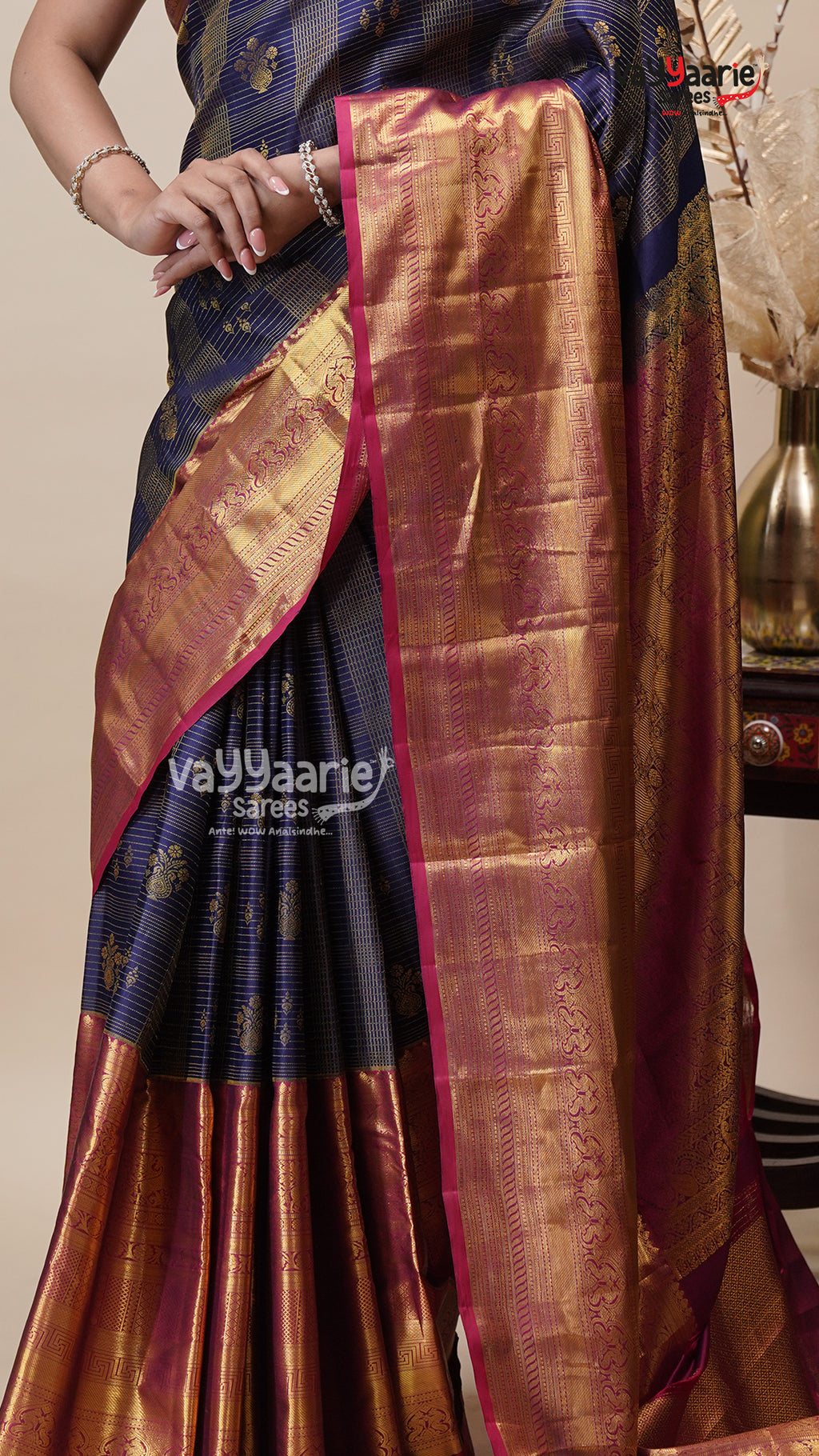 Navy Blue DMM Pattu Saree for Gifting Online