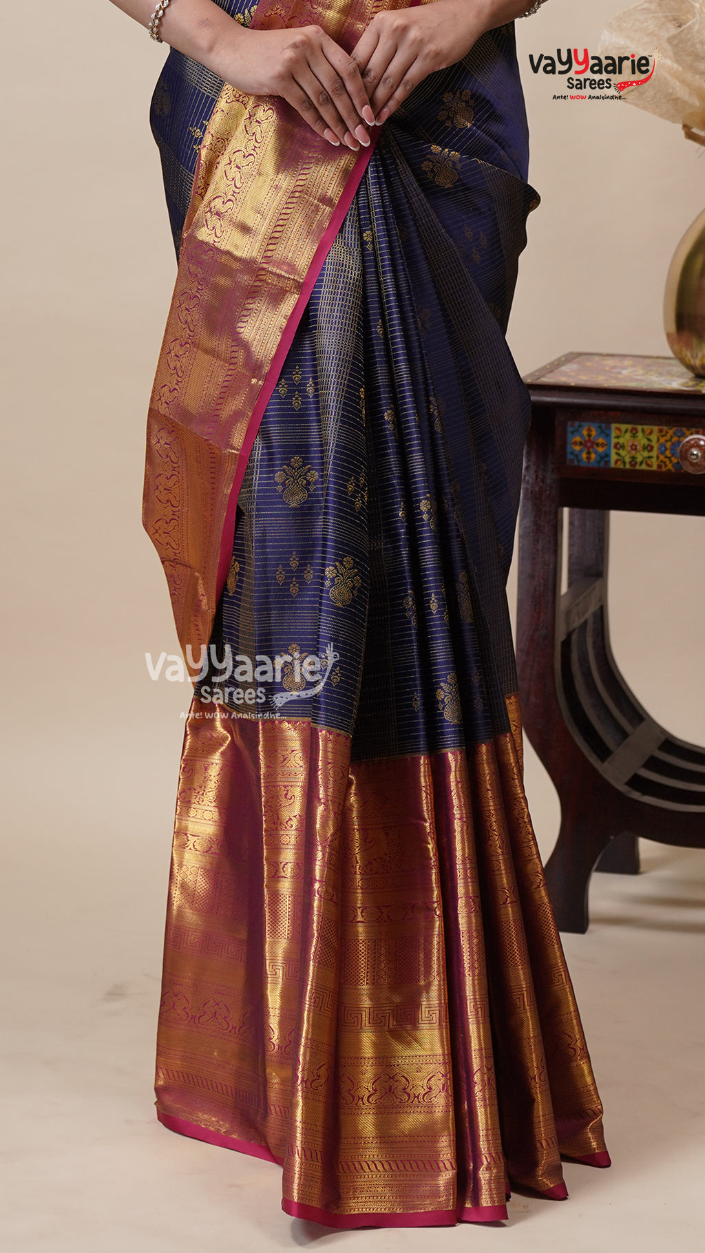 Navy Blue DMM Pattu Saree for Gifting Online