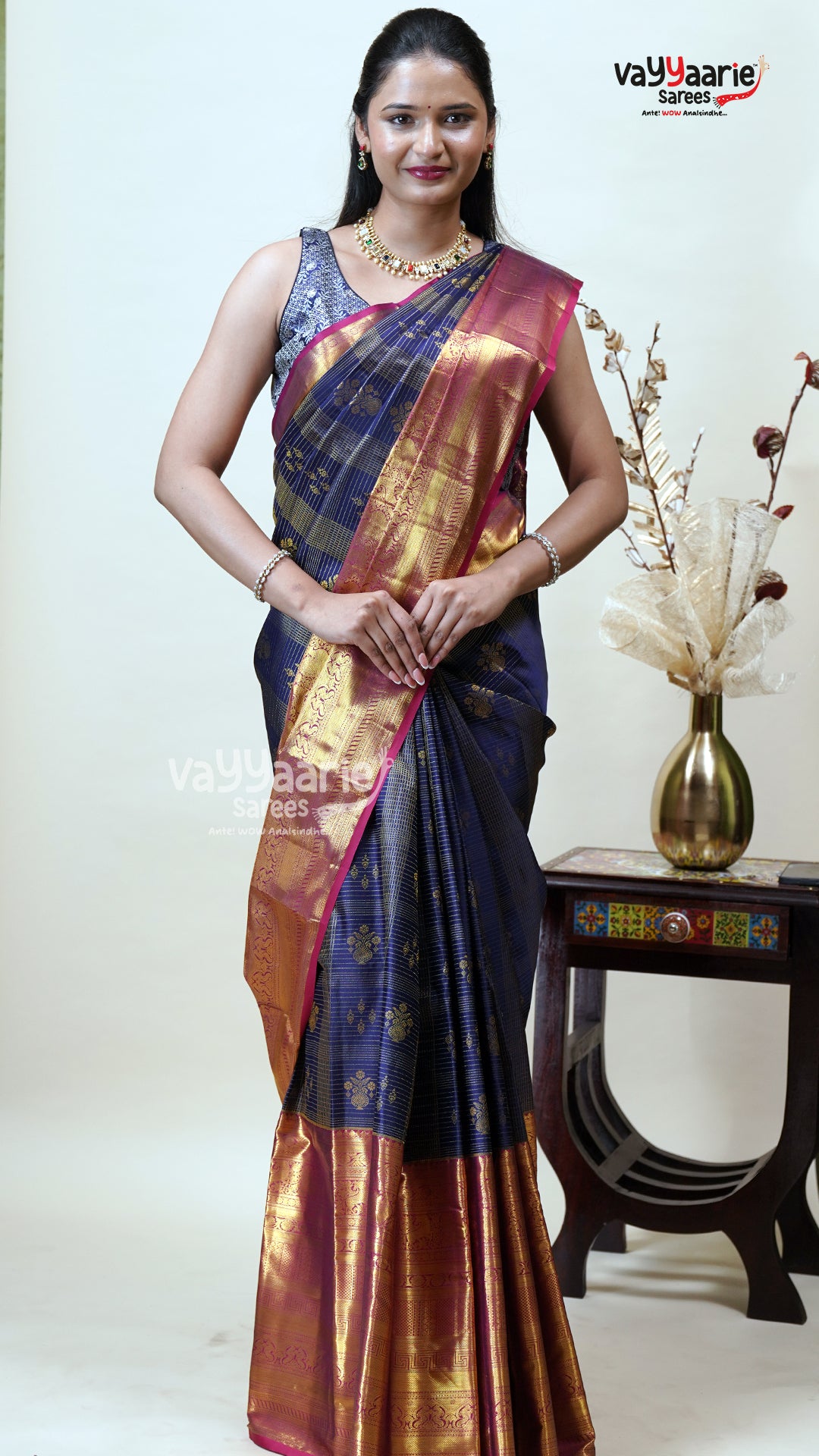 Navy Blue DMM Pattu Saree for Gifting Online