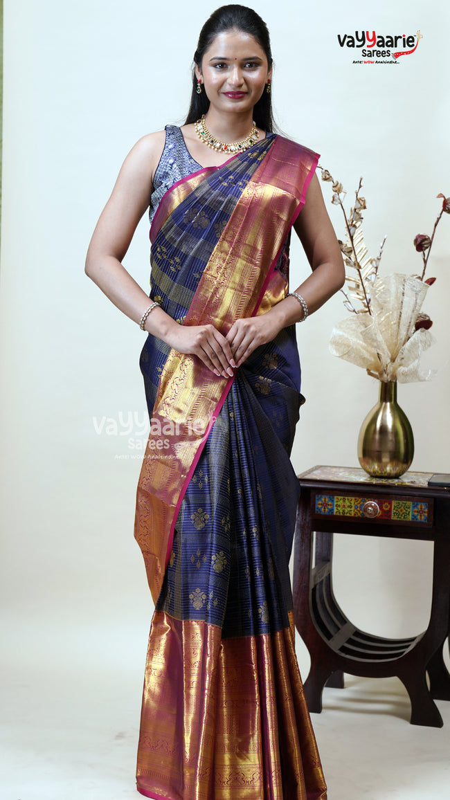 Navy Blue DMM Pattu Saree for Gifting Online Hover Image