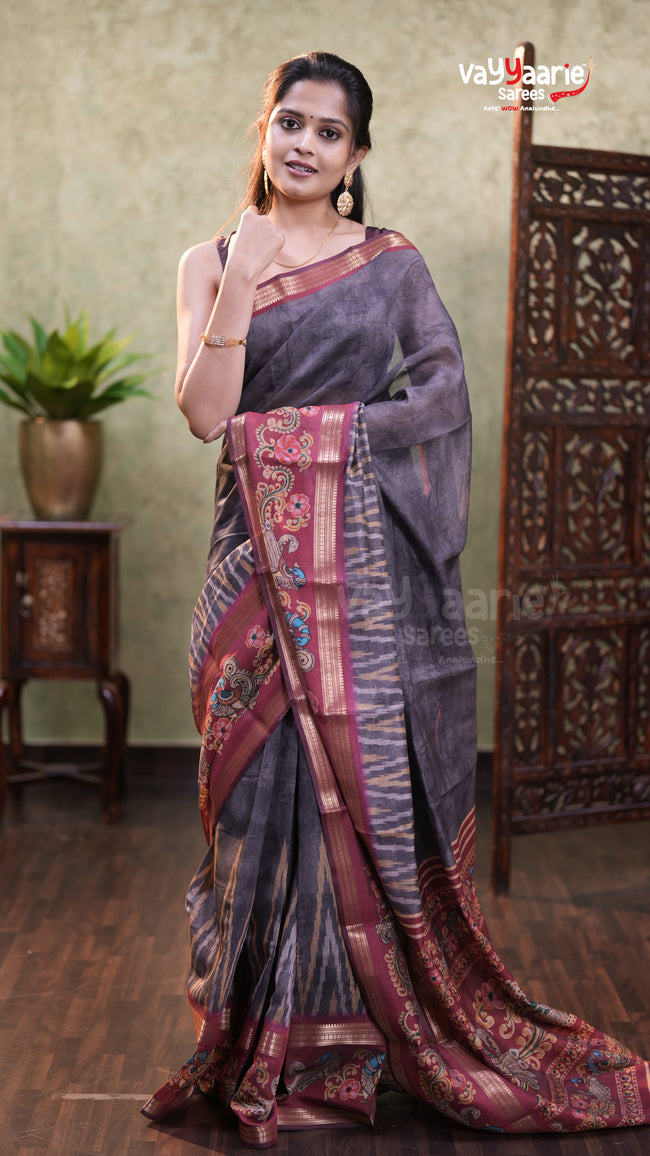 Grey Chanderi Silk Handloom Saree Design Hover Image