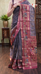 Grey Chanderi Silk Handloom Saree Design