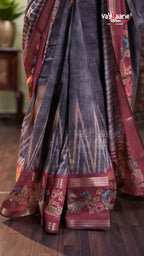 Grey Chanderi Silk Handloom Saree Design