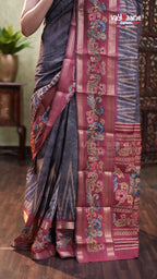 Grey Chanderi Silk Handloom Saree Design