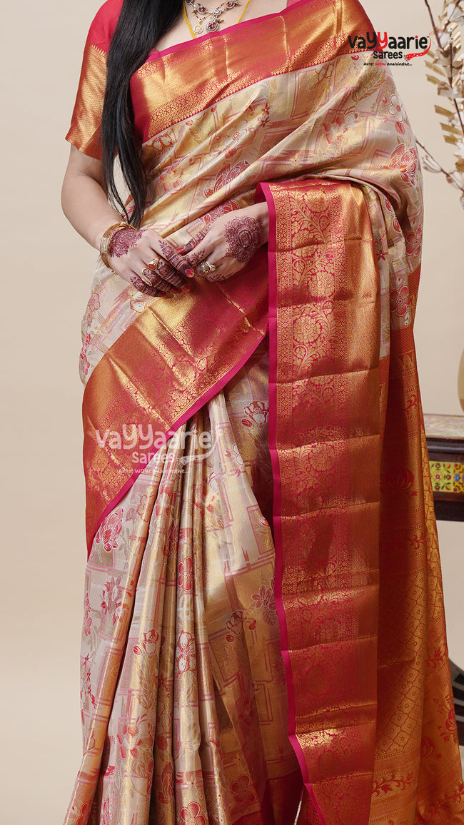 Cream DMM Pattu Saree for Elegant Wear Main Image